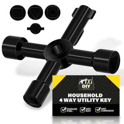 SOL 4 Way Utility Key Multi Purpose Tool For Radiator Gas Electric Meter Box - Image 1 of 4