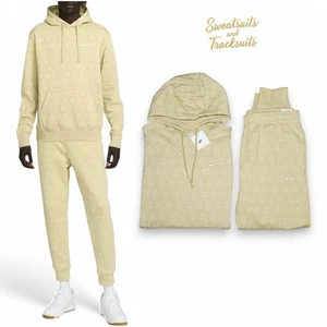 Nike Club Fleece Sweatsuit Mens Size L Gold Monogram 2 Piece Hoodie Joggers Set - Picture 1 of 14