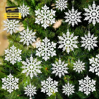 24 PIEZAS Adornos de Copo de Nieve de Navidad, Copos de Nieve Blancos Decoraciones de Árbol de Navidad Foto 1 de 4