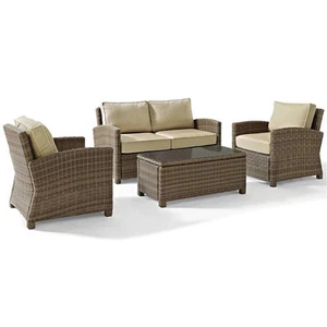 Crosley Furniture Bradenton 4 Piece Fabric Patio Sofa Set in Brown and Sand - Picture 1 of 15