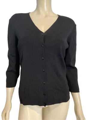 Cárdigan Geoffrey Beene Sport Negro Manga 3/4 Cuello en V Talla M Foto 1 de 4