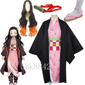 Cosplay Kamado Nezuko Anime Demon Slayer Kimetsu no Yaiba Costume Kimono Set Wig