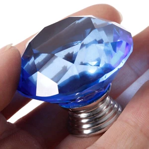 1pc 40mm Diamond Shape Crystal Glass Knobs Zinc Plated Bracket Furniture Handles - Picture 1 of 10