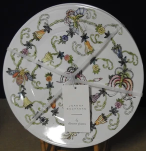 JOANNA BUCHANAN Bees & Butterflies Melamine Dinner Plates 10 1/2" Set of 4 NEW - Picture 1 of 4