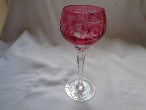 Vintage German Cranberry Long Stem Wine Glass With Grape Design - Picture 1 of 3