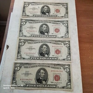Five Dollar Bills 1963 Red Seal  Lot of 4 - Picture 1 of 6