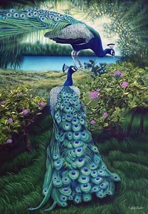 framed canvas art print giclée or poster peacock garden exotic birds - Picture 1 of 6