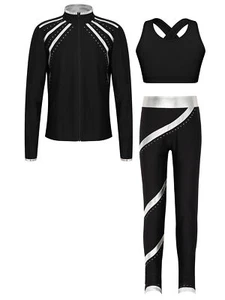 Kids Girls Set Teens Outfits Gymnastics Tracksuit Workout Uniforms Junior 3PCS - Picture 1 of 57