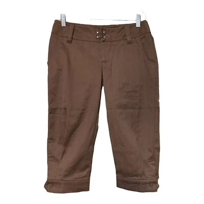 Брюки-капри женские Bebe коричневые текстурированные в полоску размер 2 эластичные - Изображение 1 из 4