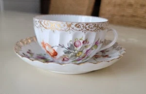 Antique Dresden Dematisse Gilt Handpainted Floral Porcelain Tea Cup Saucer - Picture 1 of 15