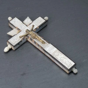 Reliquienkreuz Perlmutt Kreuz 19.jh Kreuzweg Jerusalem Reliquie - Bild 1 von 10