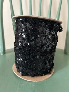 Spool 150 Yards Jet Black Sequin Trim New/Old Stock - Picture 1 of 7
