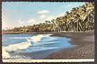Postcard Hawaii Black Sand Beach Kalapano Waves Trees
