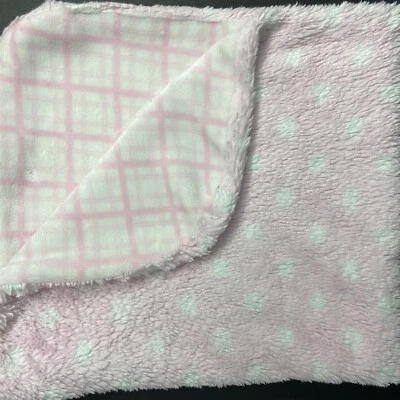 Mantas & Beyond Rosa Blanco Manta Bebé Lunares Cuadros Piel Peluda Reversible Foto 1 de 4