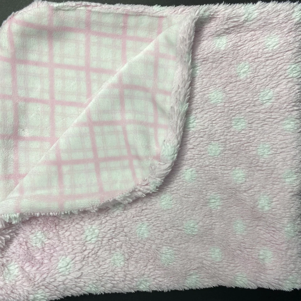 Одеяло детское Blankets & Beyond розовое белое в горошек клетчатое мохнатое меховое двустороннее - Изображение 1 из 4