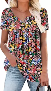 Women'S Short Sleeve Shirts Floral Summer Tops Loose Fit for Leggings - Picture 1 of 12