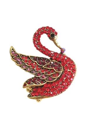  Großer Ring  Schwan Gummizug Strass /Rot Goldfarben Modeschmuck  - Bild 1 von 4
