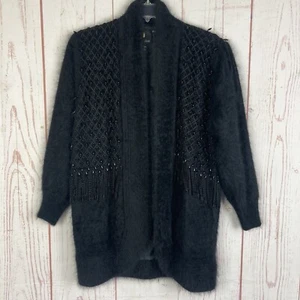 Fully Fashion Free Size Plus 2X Angora Rabbit Blend Cardigan Jacket Beads Fringe - Picture 1 of 9