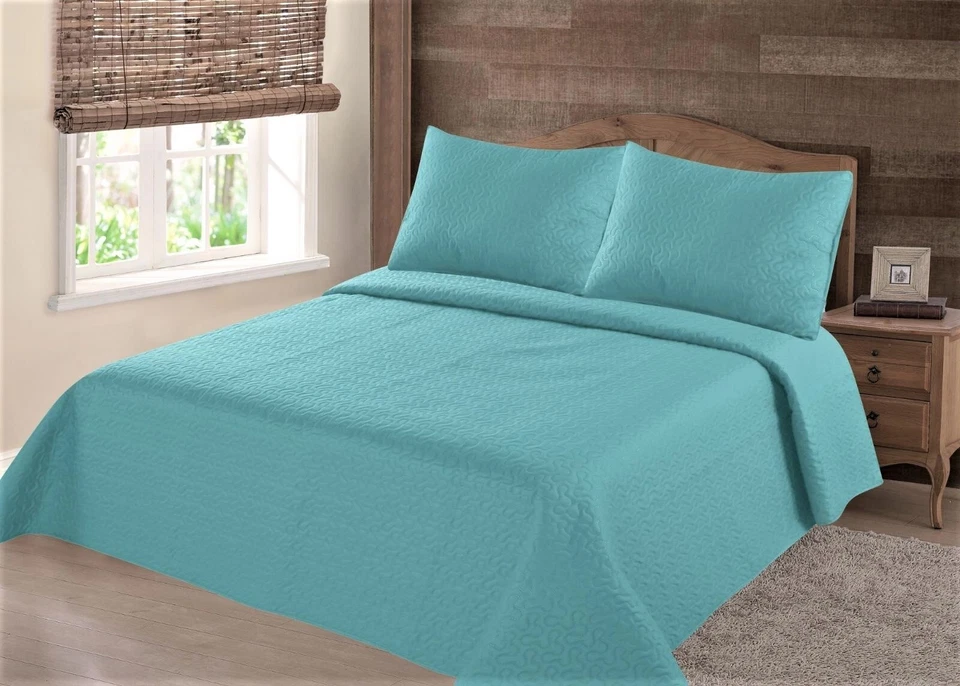 NEW UNIQUE SOLID PLAIN  QUILT SET BED COVER BEDDING QUILTED BEDSPREAD - Image 1 of 1