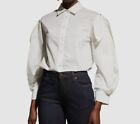$295 Tanya Taylor Women's White Puff-Sleeve Button-Front Shirt Top Size S