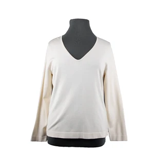 Ellen Tracy NEW $178 Sz 1X Ivory Tan Cream V Neck Long Sleeve Silk Nylon Top - Picture 1 of 22