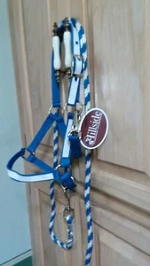 Nuevo Halter Halter Potro Caballo mini pony azul con superposición blanca y plomo a juego - Imagen 1 de 1