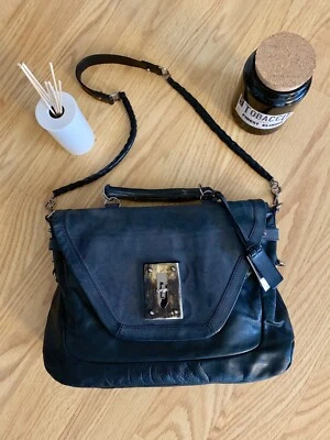 $680 RARO Joy Gryson Cuero Gris Negro Bolso de Hombro Cartera Foto 1 de 4