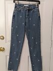 Pascun Women's 22/Mom Jean Inseam 27 Inches Blue Jeans With White Flowers
