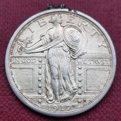 1917 Standing Liberty Quarter 25c FULL HEAD Gold Plated High Grade UNC #33132 - Image 1 of 2