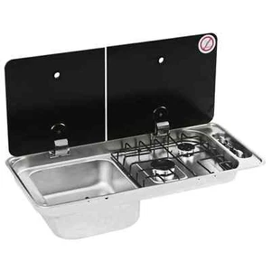 Cocina combinada de fregadero y encimera CAN FL1402 de 2 quemadores para autocaravanas y caravanas izquierda - Imagen 1 de 5