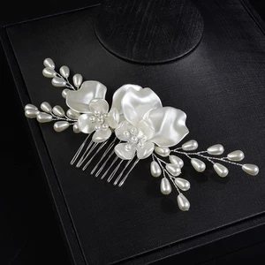 Silver Pearl Bridal Hair Comb, Flower Bride Side Piece, Wedding Accessory, Women - Picture 1 of 6