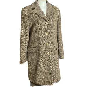 Pendleton Herringbone Tan Button Up Lined Wool Coat Sz 10 - Picture 1 of 12