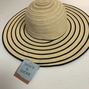NEW SHADE & SHORE Floppy Beach Hat Striped Paper Packable NWT - Picture 1 of 15