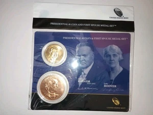 2014 Herbert Hoover Erster Ehepartner 1 $ Präsidentenmünze & Medaille Set OGP - Bild 1 von 2