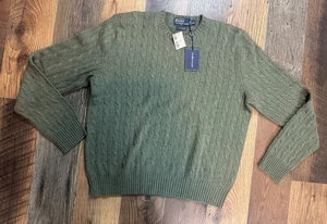 Neu mit Etikett Polo Ralph Lauren grün Herrenpullover Rundhalsausschnitt 100 % Kaschmir Zopfmuster Gr. 2XL - Bild 1 von 6