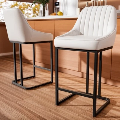 Bar Stools 24" Set of 2/4 Counter Height PU Leather Chair with Back for Kitchen - Image 1 of 4