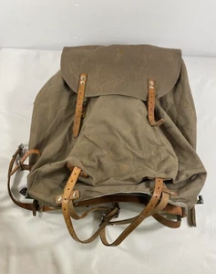 Vintage WWII Swedish Army Military Framed Canvas Leather Backpack Ruck 3 Crown - Picture 1 of 8
