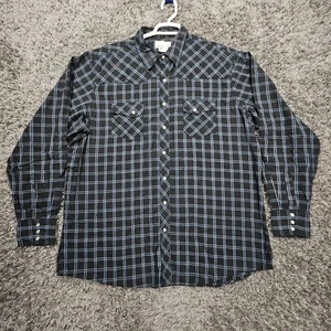 Wrangler Pearl Snap 2XL Tall 2XT Men Plaid Rancher Shirt Black Blue - Picture 1 of 9