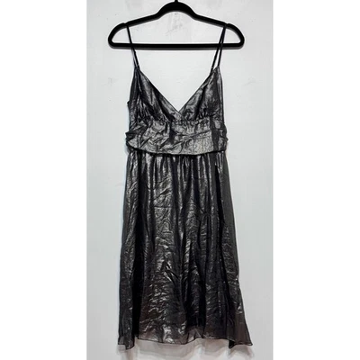 Y2K Studio M Babydoll Silk Lined Slip Dress Large Metallic Cocktail Goth Glam - Image 1 of 4