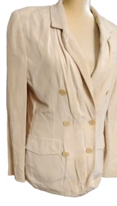 Lauren Ralph Lauren womens size 8 Silk  Cream Double Breasted Blazer Jacket - Picture 1 of 11