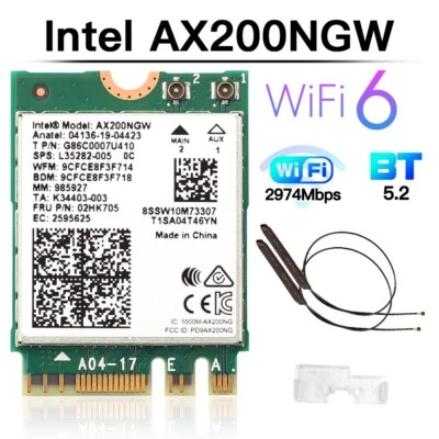 Scheda di rete wireless WiFi 6 Intel AX200 M.2 dual band BT5.2 antenna interna PC - Immagine 1 di 4