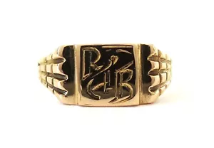 Vintage Petite 18K Solid Yellow Gold Engraved Letters Signet Ring Band - Size 3 - Picture 1 of 20
