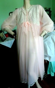 Vtg Gossard Artemis Chiffon Nightgown Peignoir Robe Set Long Satin P sheer sexy - Picture 1 of 12