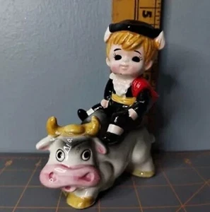 Vintage Norcrest Matador Boy Riding His Bull Stacking Salt on Pepper Shakers - Picture 1 of 9
