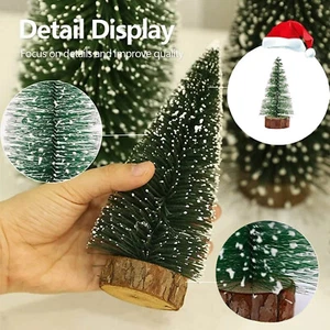 Mini Christmas Trees Desktop Miniature Tree Snow Frosted Sisal Trees With Wood - Picture 1 of 7