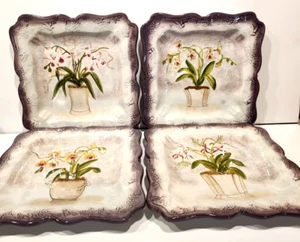 American Atelier Floral Jardin Lavender Plates Earthenware 9” Square Set of 4 - Bild 1 von 7