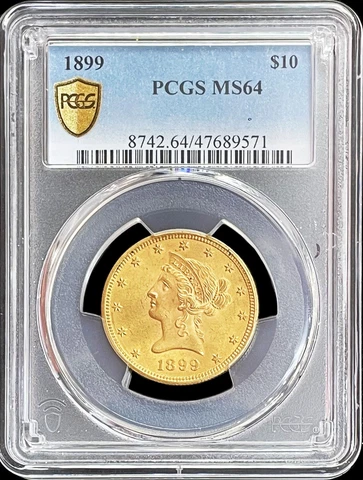 1899 GOLD UNITED STATES $10 LIBERTY HEAD EAGLE COIN PCGS MINT STATE 64 Cover