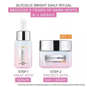 L'Oreal Paris Glycolic Bright Skin Serum, 15ml & Glycolic Bright Day Cream, 15ml - Picture 1 of 13