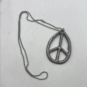 Vintage Pewter Silver Peace Pendant Necklace Woodstock Hippie Boho Jewelry Heavy - Picture 1 of 10