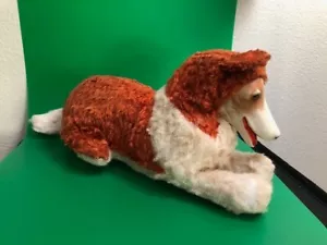 Peluche vintage anni 50 Lassie Collie faccia di gomma cucciolo cane sdraiato 10 x 5" - Foto 1 di 6